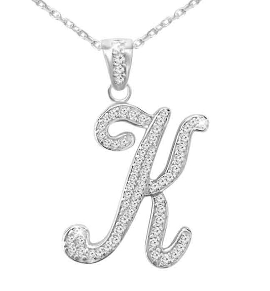 (K) Blinged out initial chains (small) sterling silver