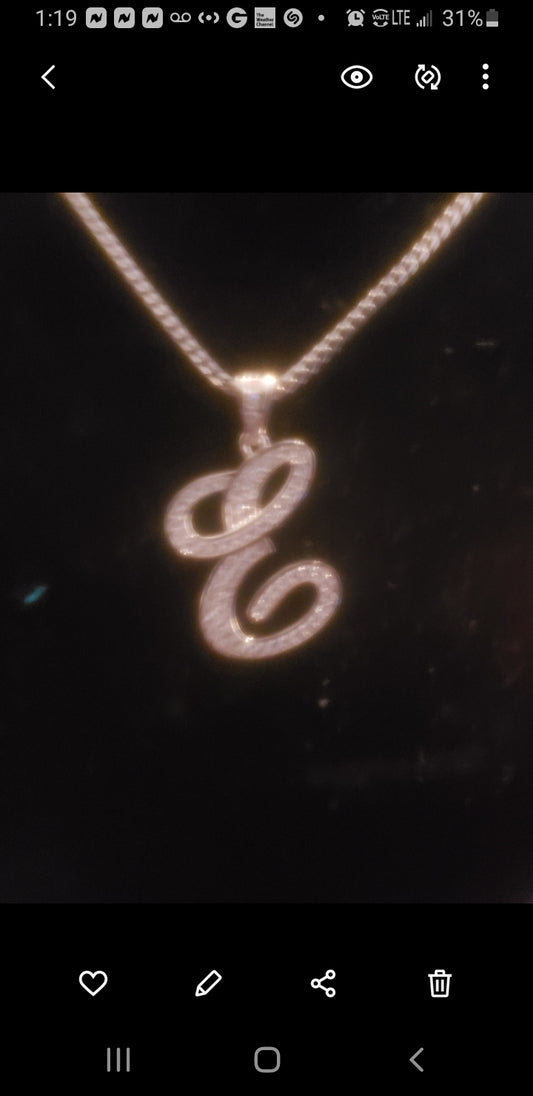 (E) Blinged out initial chain (small) sterling silver